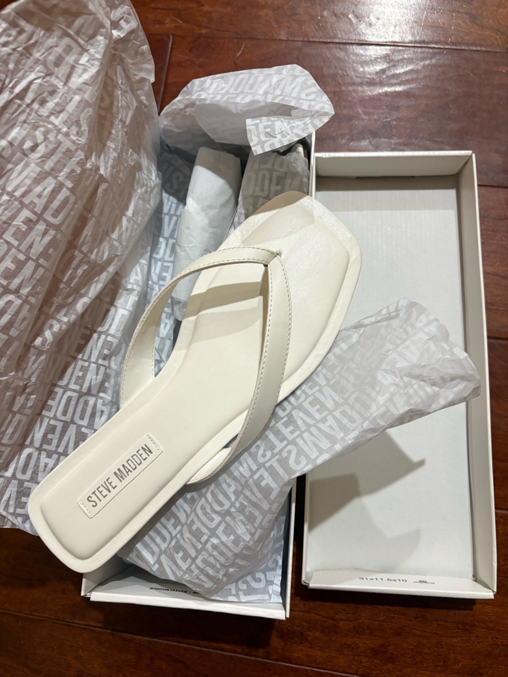 Steve Madden Cream Square-Toe Thong Sandals